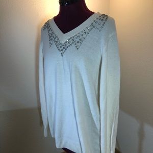 Sweater Soft Surrounding Starglow Cream Clear Rhinestone Long Sleeve Siz…